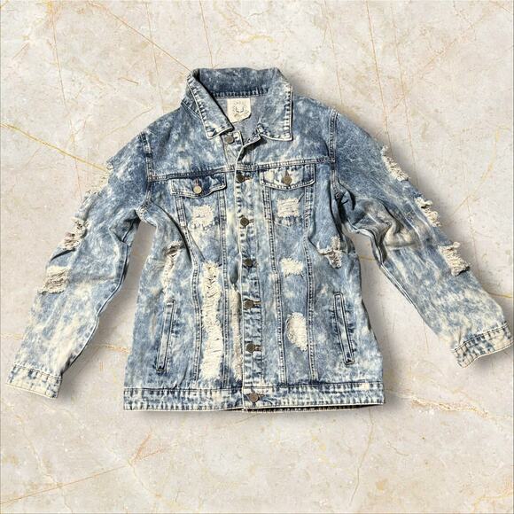 Fantastic Fawn Womens Medium Distressed Denim Blazer Jacket Casual Outerwear W07 - Picture 1 of 3